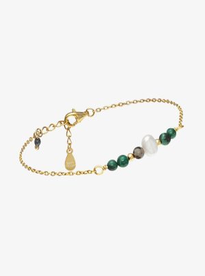 Pulsera Chiguagua Perlas Verdes Dorada